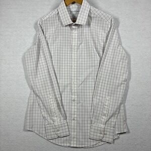 Mizzen+Main Leeward Collection Pink White Grid Dress Shirt Mens Large Trim Fit